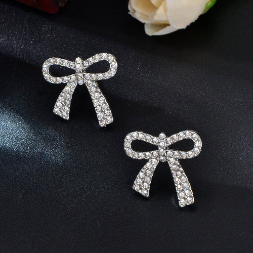 Party Jewelry Sparkly Rhinestone Gold Plated Bow-knot Stud Earrings