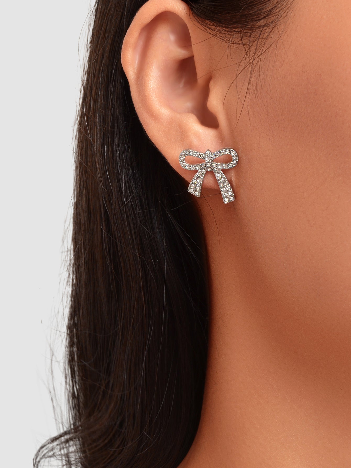 Party Jewelry Sparkly Rhinestone Gold Plated Bow-knot Stud Earrings