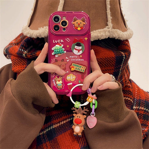 Xmas Santa Claus Cute Elk Hat Pendant Flip Christmas Phone Case For I