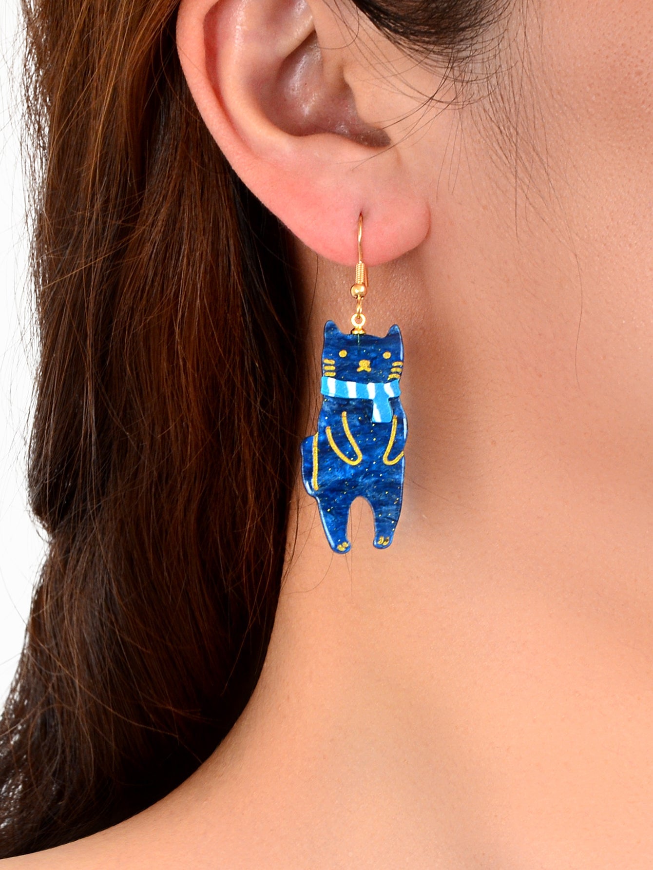 Funny Acrylic Blue Scarf Cat Dangle Drop Creative Unique Cartoon Pet