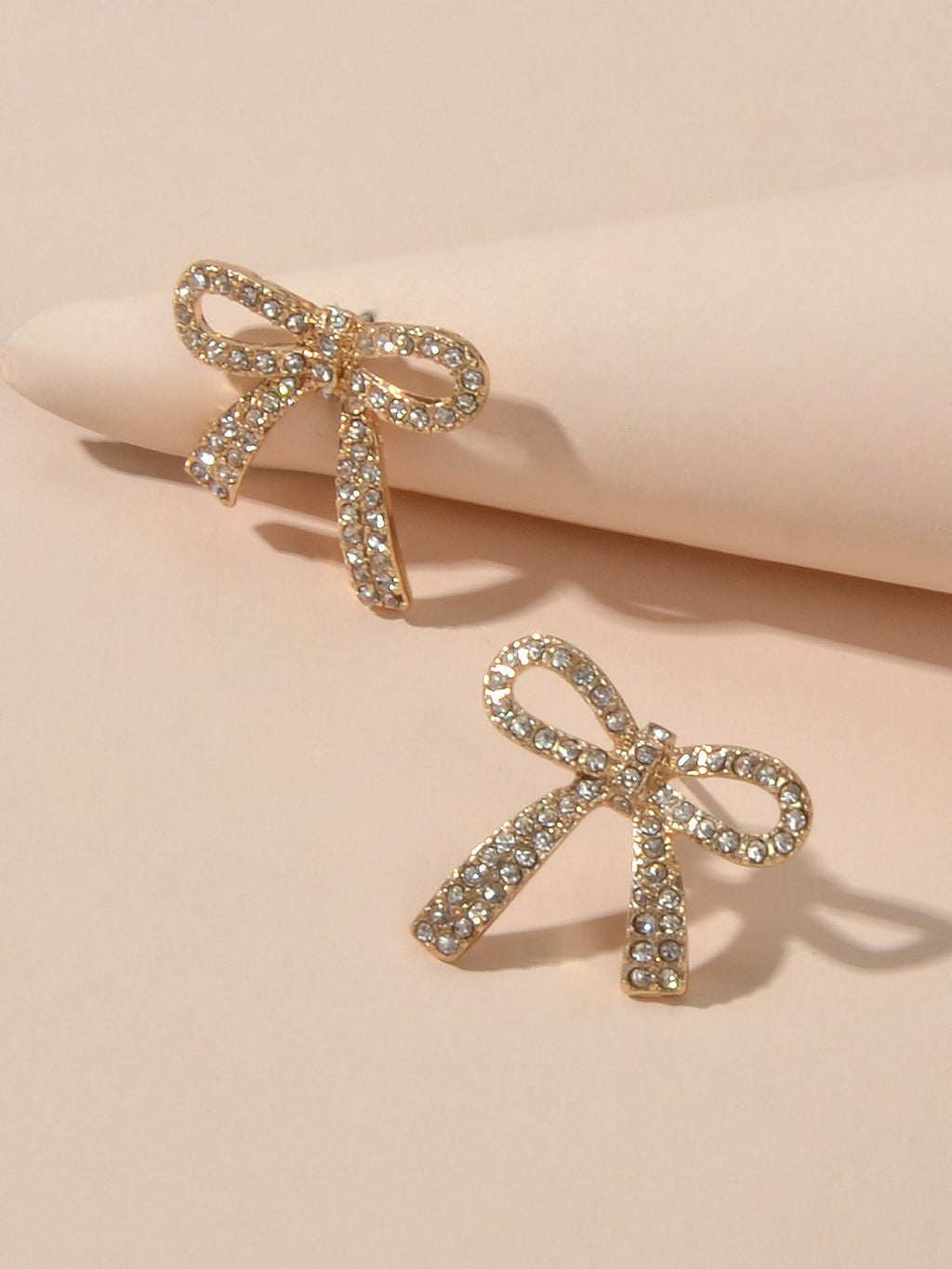 Party Jewelry Sparkly Rhinestone Gold Plated Bow-knot Stud Earrings