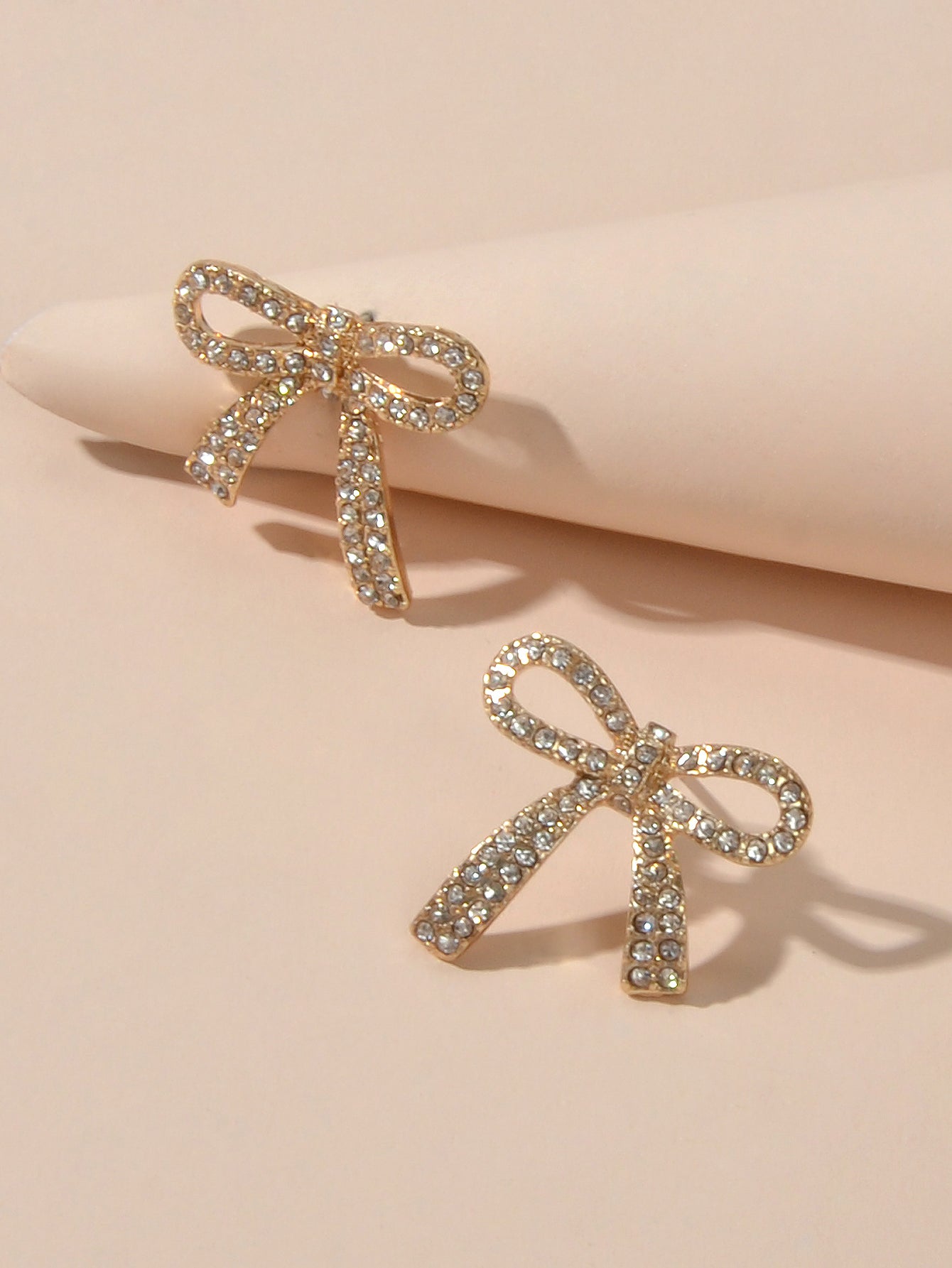 Party Jewelry Sparkly Rhinestone Gold Plated Bow-knot Stud Earrings