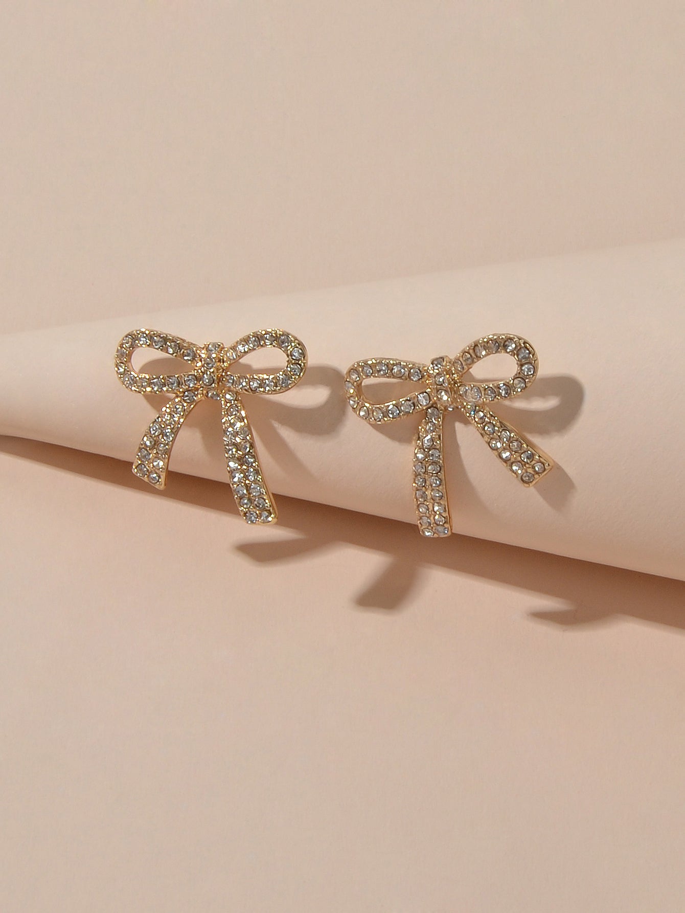 Party Jewelry Sparkly Rhinestone Gold Plated Bow-knot Stud Earrings