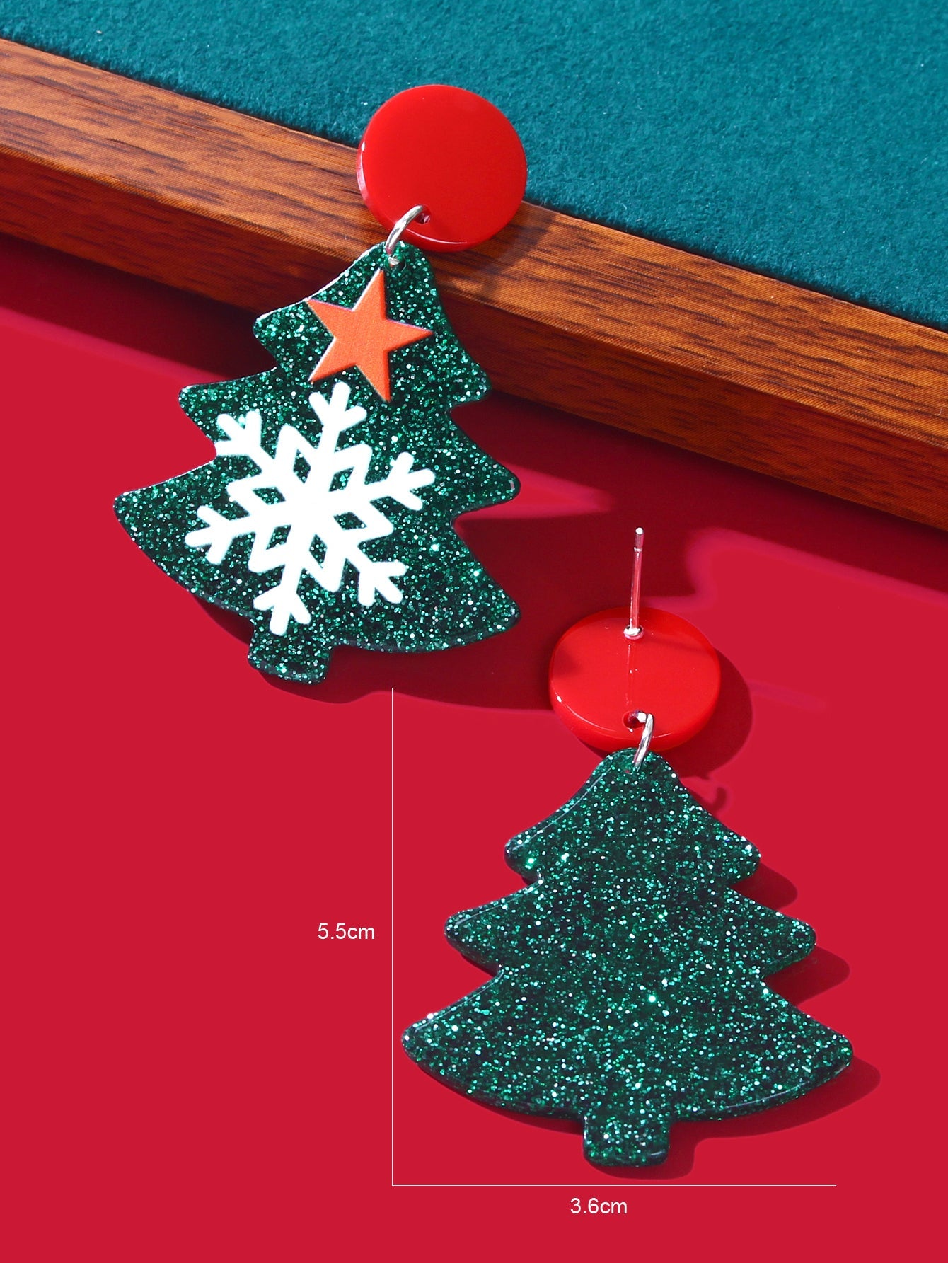 Green Christmas Tree with Star Snowflake Acrylic Stud Earrings