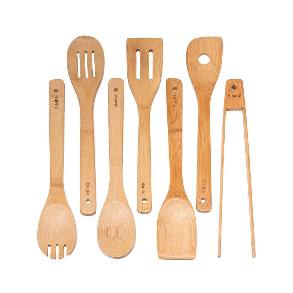 Wooden Spoons for Cooking 7-Pack - Bamboo Kitchen Utensils Set for