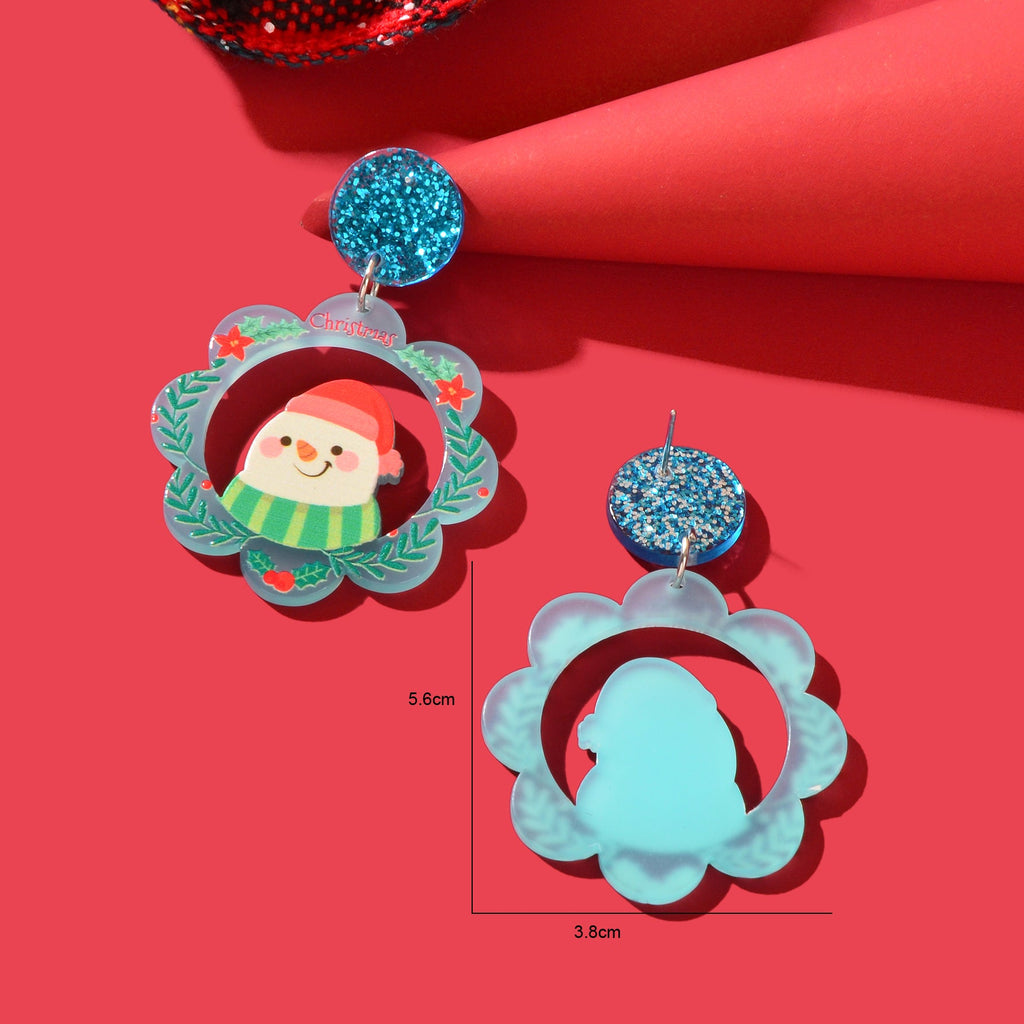 Christmas Colorful Garland with Snowman Dangle Earrings Women Festival