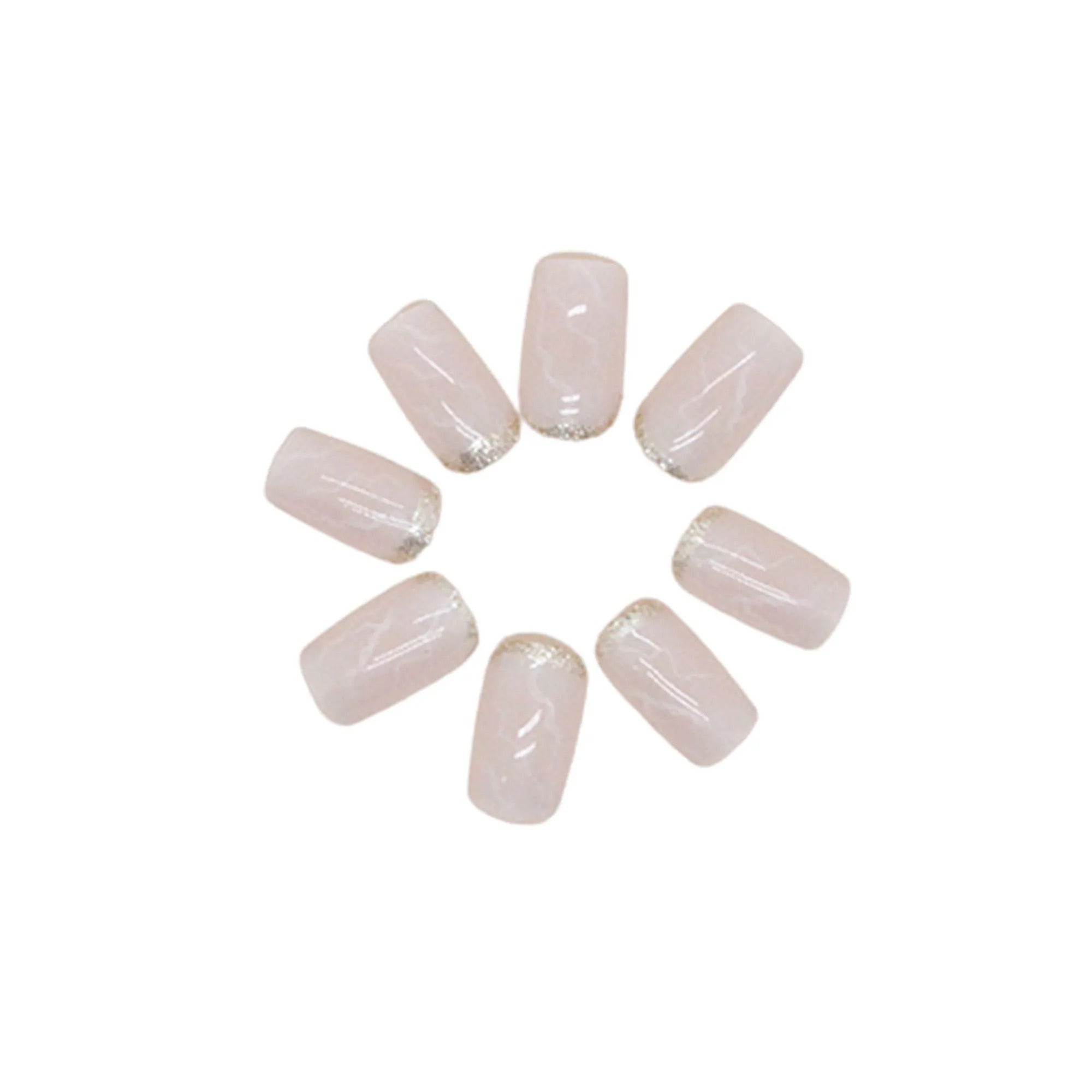 Nude Pink Glitter Press-On Nails Kit - Reusable with Glue & Gel Stickers