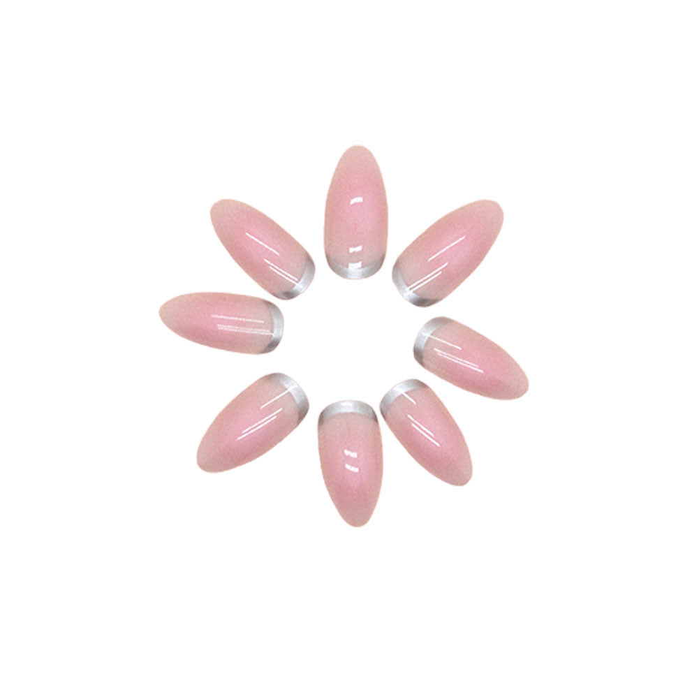 Pink Silver Press-On Nails Kit - Reusable with Glue & Gel Stickers