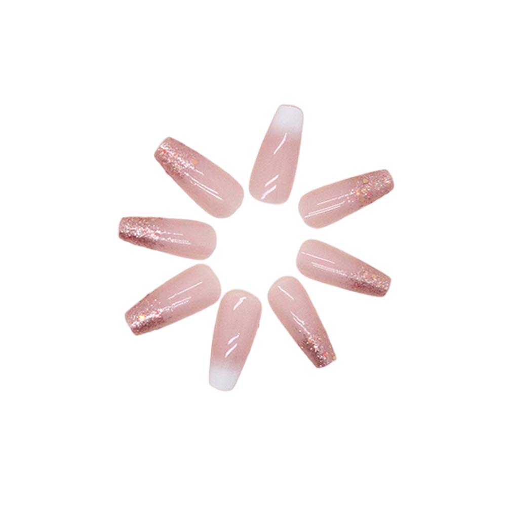 Pink Glitter Tip Press-On Nails Kit - Reusable with Glue & Gel Stickers