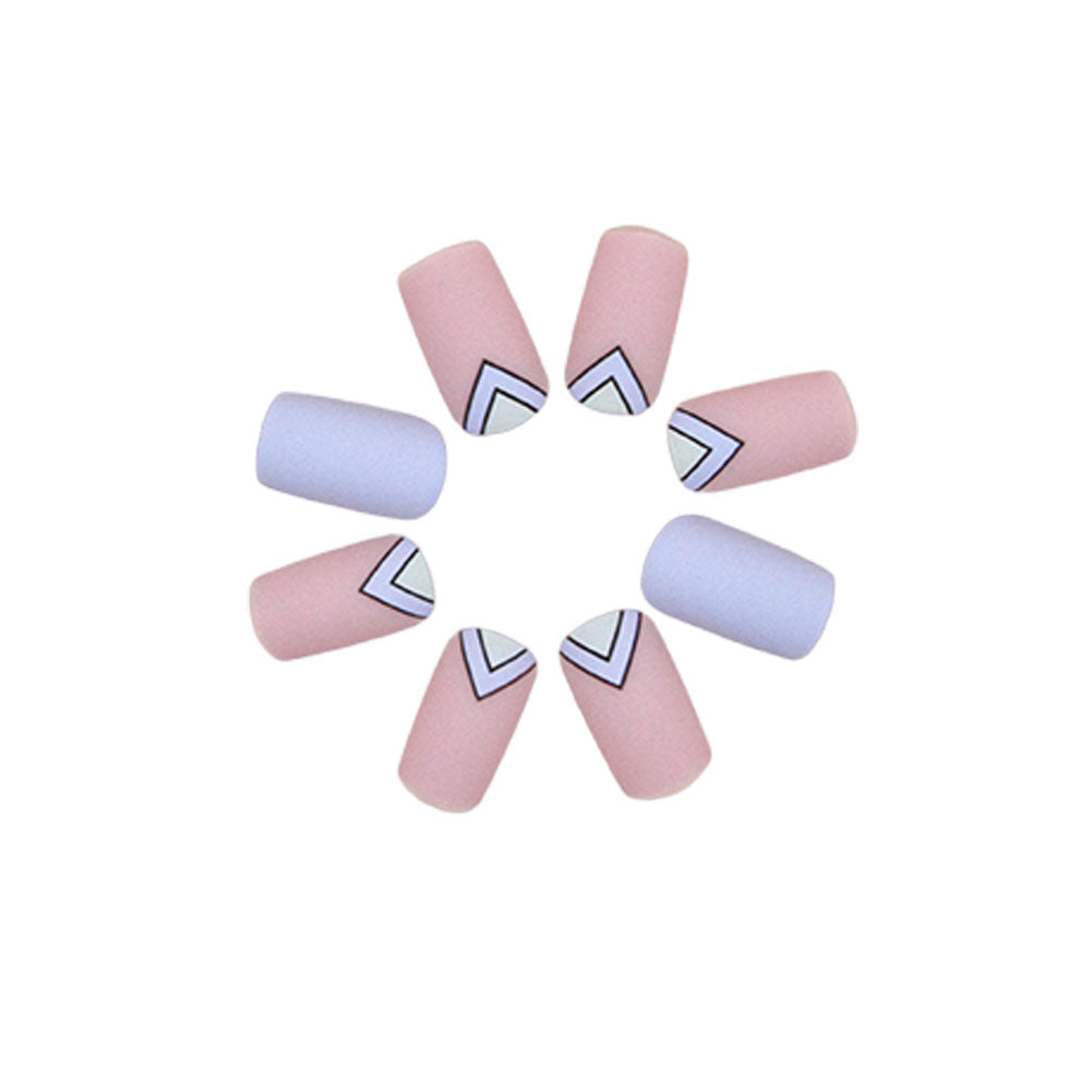 Pink Light Purple Design Press-On Nails Kit - Reusable with Glue & Gel Stickers