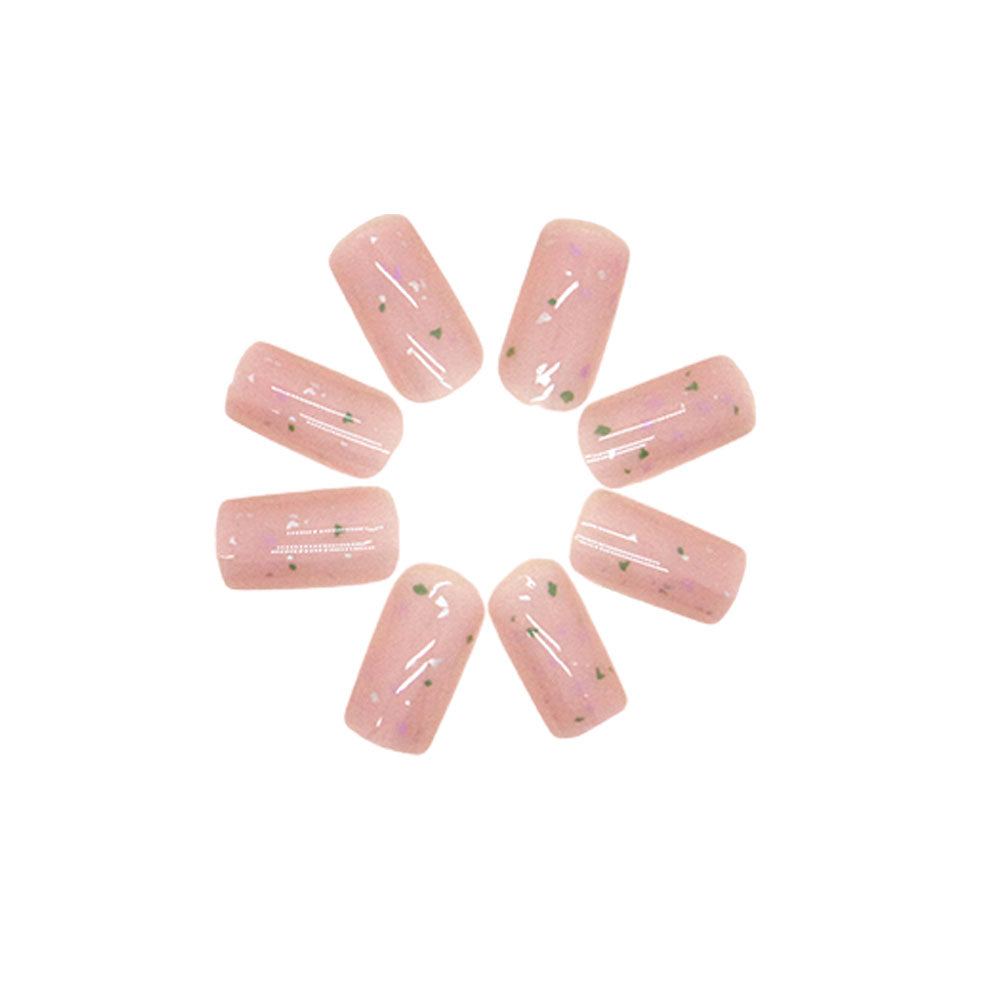 Nude Pink Glitter Press-On Nails Kit - Reusable with Glue & Gel Stickers