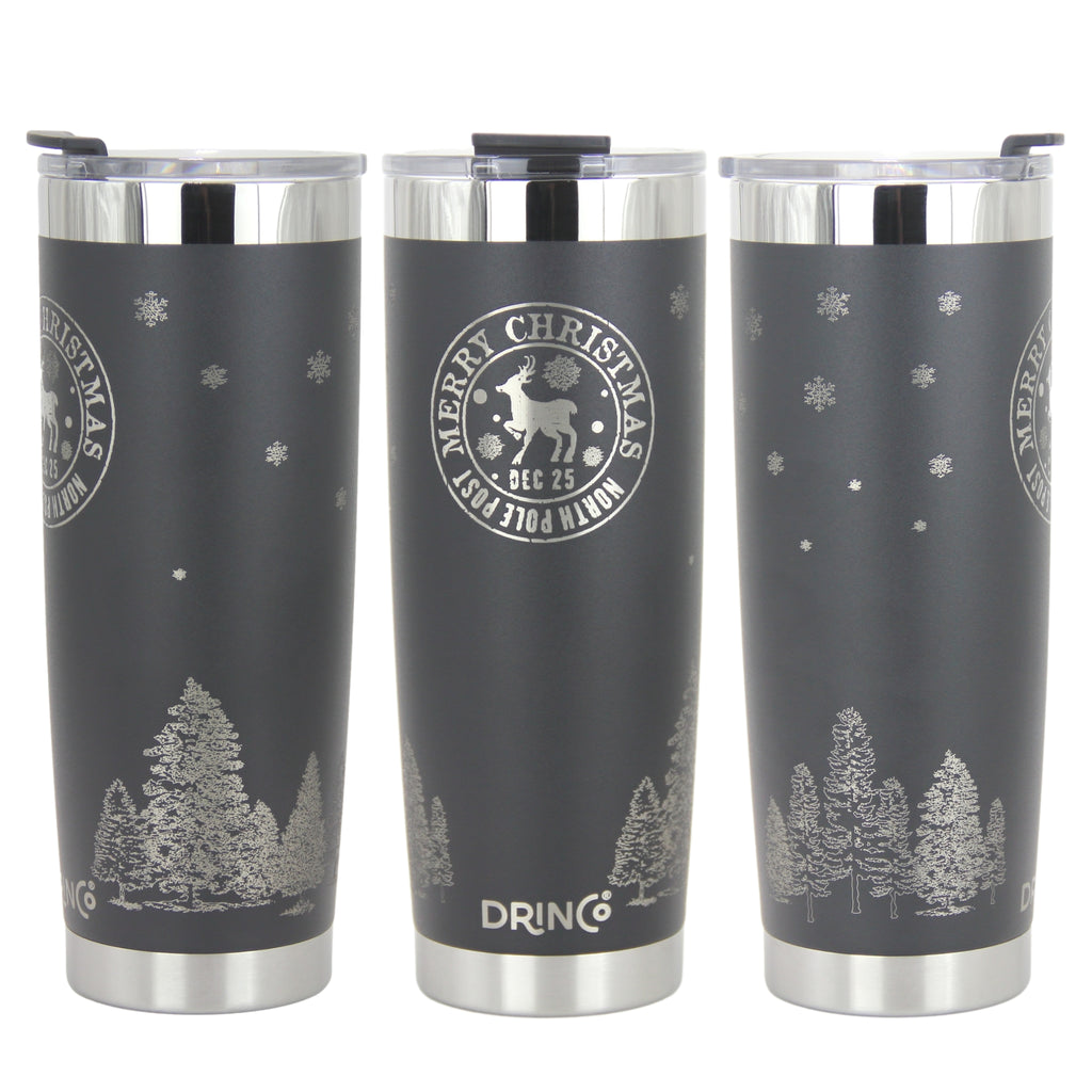 DRINCO® 20oz Insulated Tumbler Spill Proof Lid 2 Straws-Black-Xmas