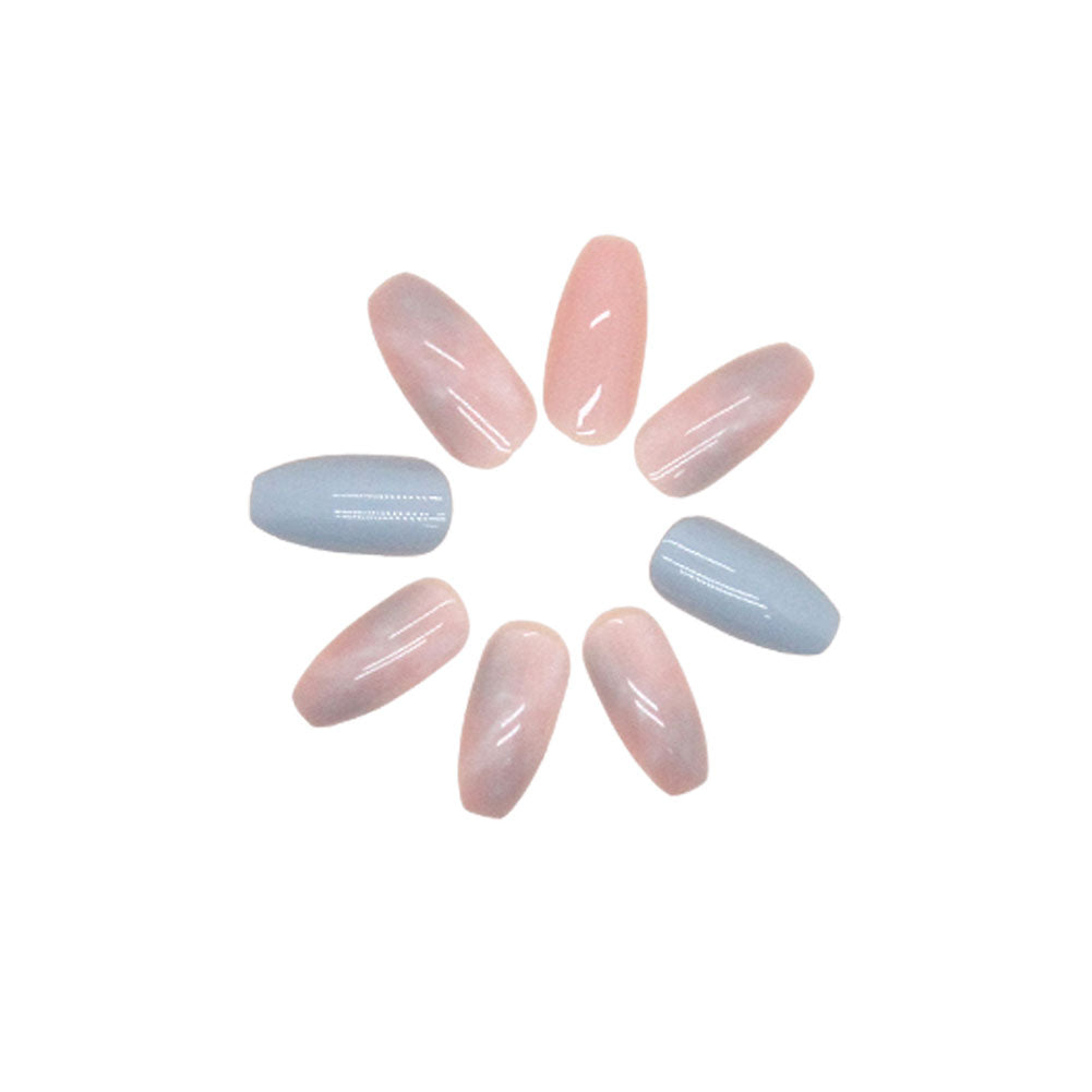 Pink Blue Press-On Nails Kit - Reusable with Glue & Gel Stickers