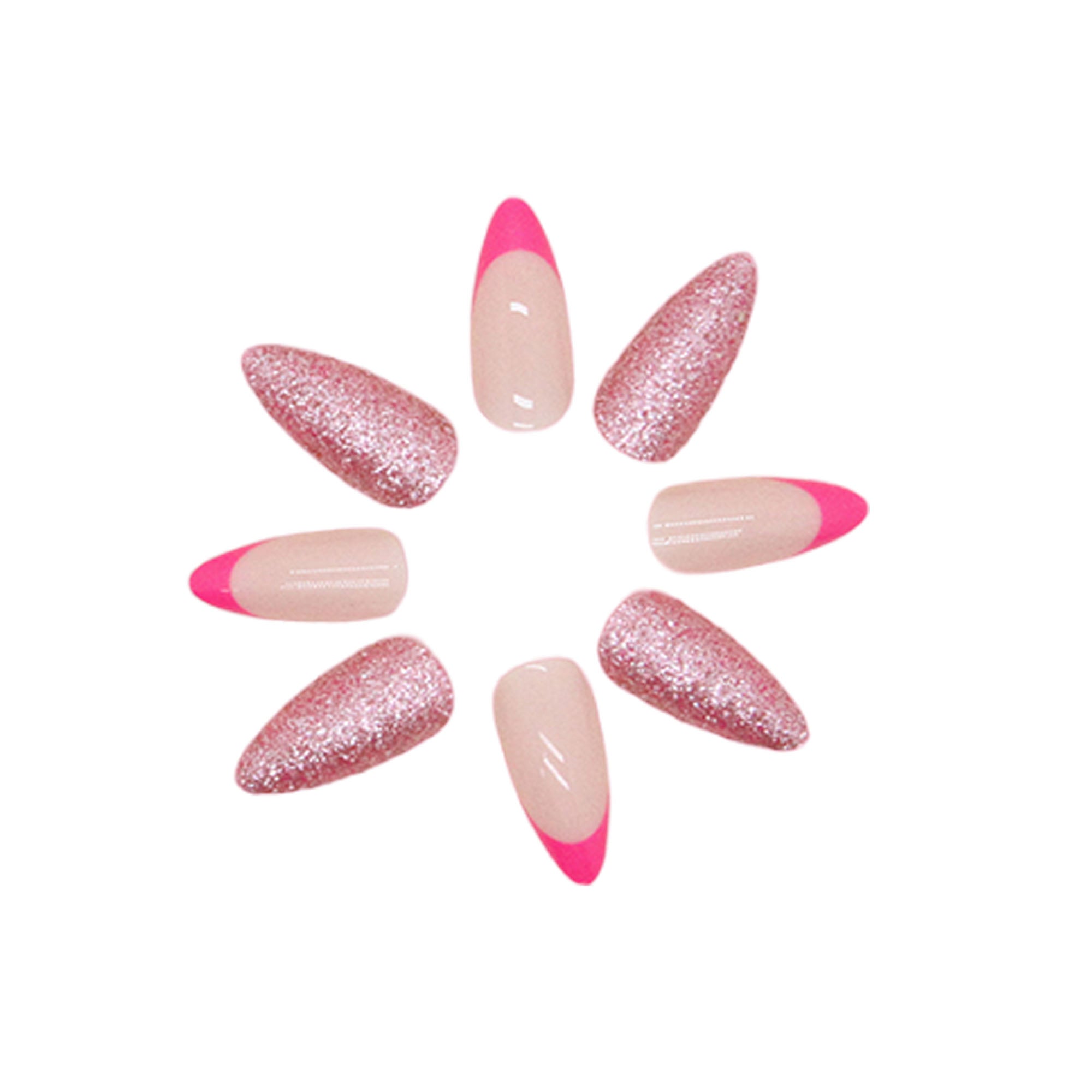 Pink Glitter Press-On Nails Kit - Reusable with Glue & Gel Stickers