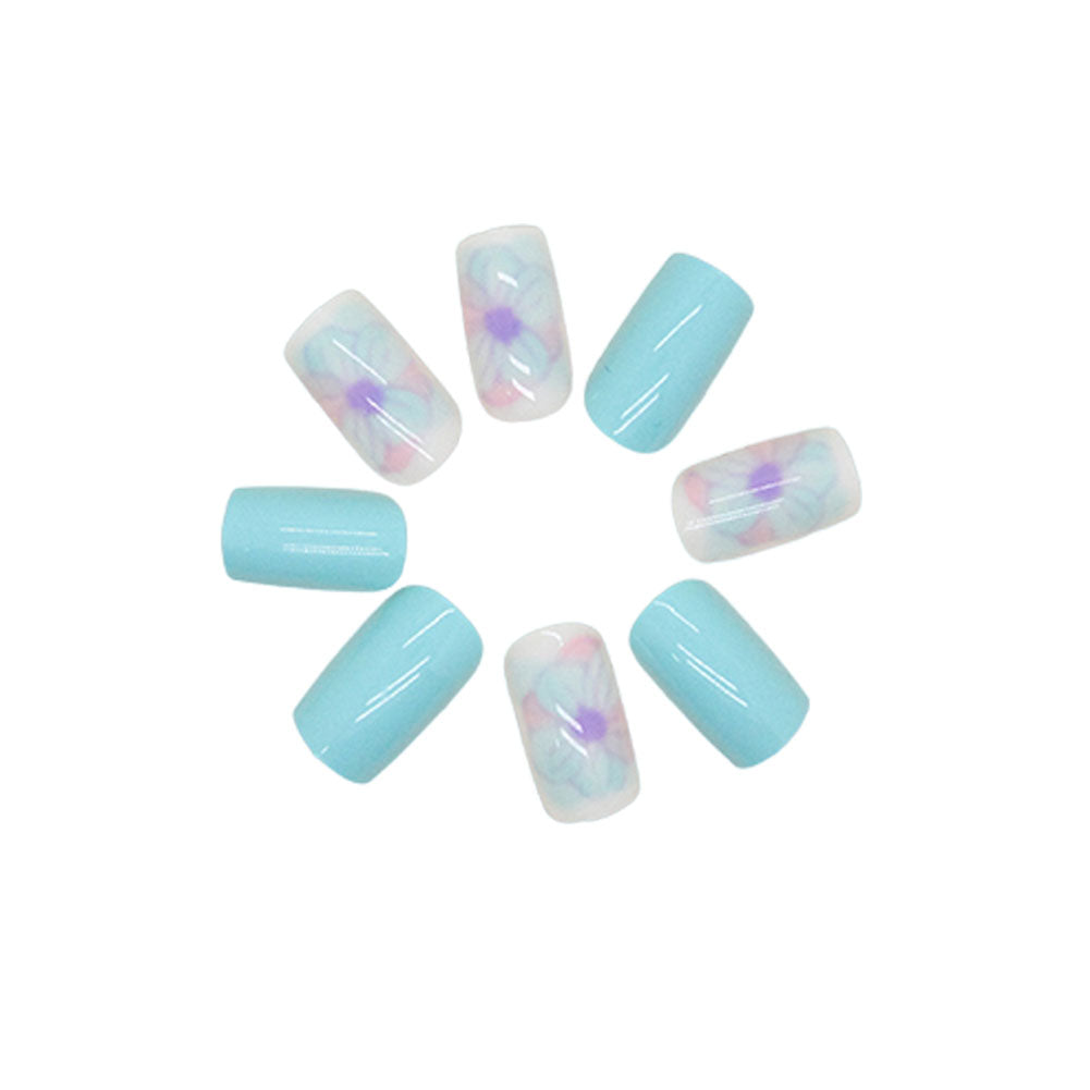 Light Blue Press-On Nails Kit - Reusable with Glue & Gel Stickers