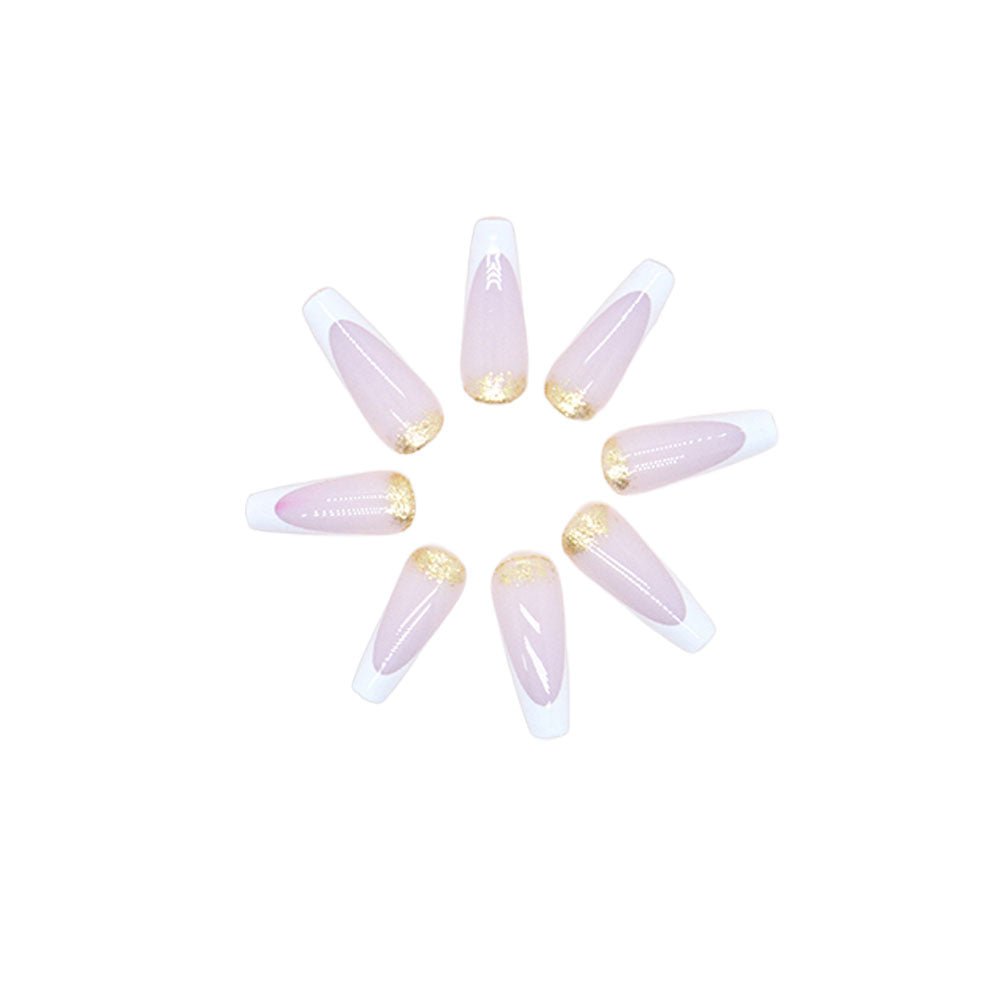 Pink White French Tip Press-On Nails Kit - Reusable with Glue & Gel Stickers