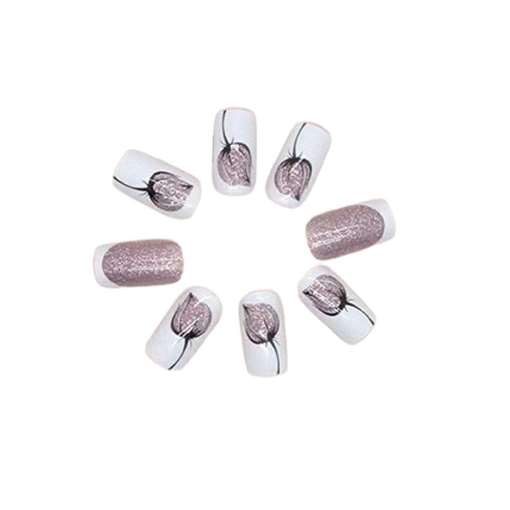 Violet Press-On Nails Kit - Reusable with Glue & Gel Stickers