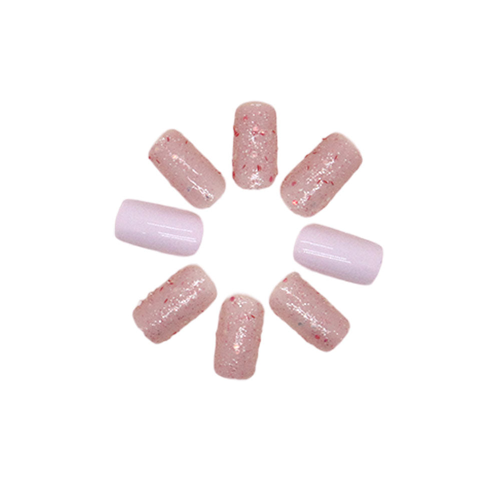 Nude Pink Silver Ombre Press-On Nails Kit - Reusable with Glue & Gel Stickers