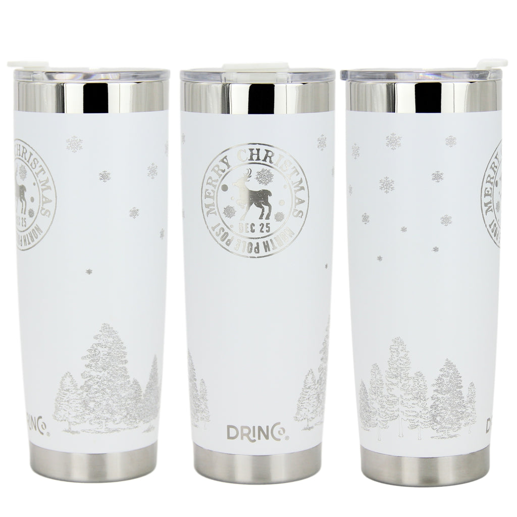 DRINCO® 20oz Insulated Tumbler Spill Proof Lid 2 Straws-White-Xmas