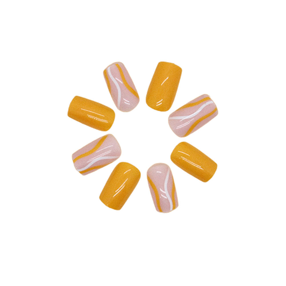 Dark Yellow Press-On Nails Kit - Reusable with Glue & Gel Stickers