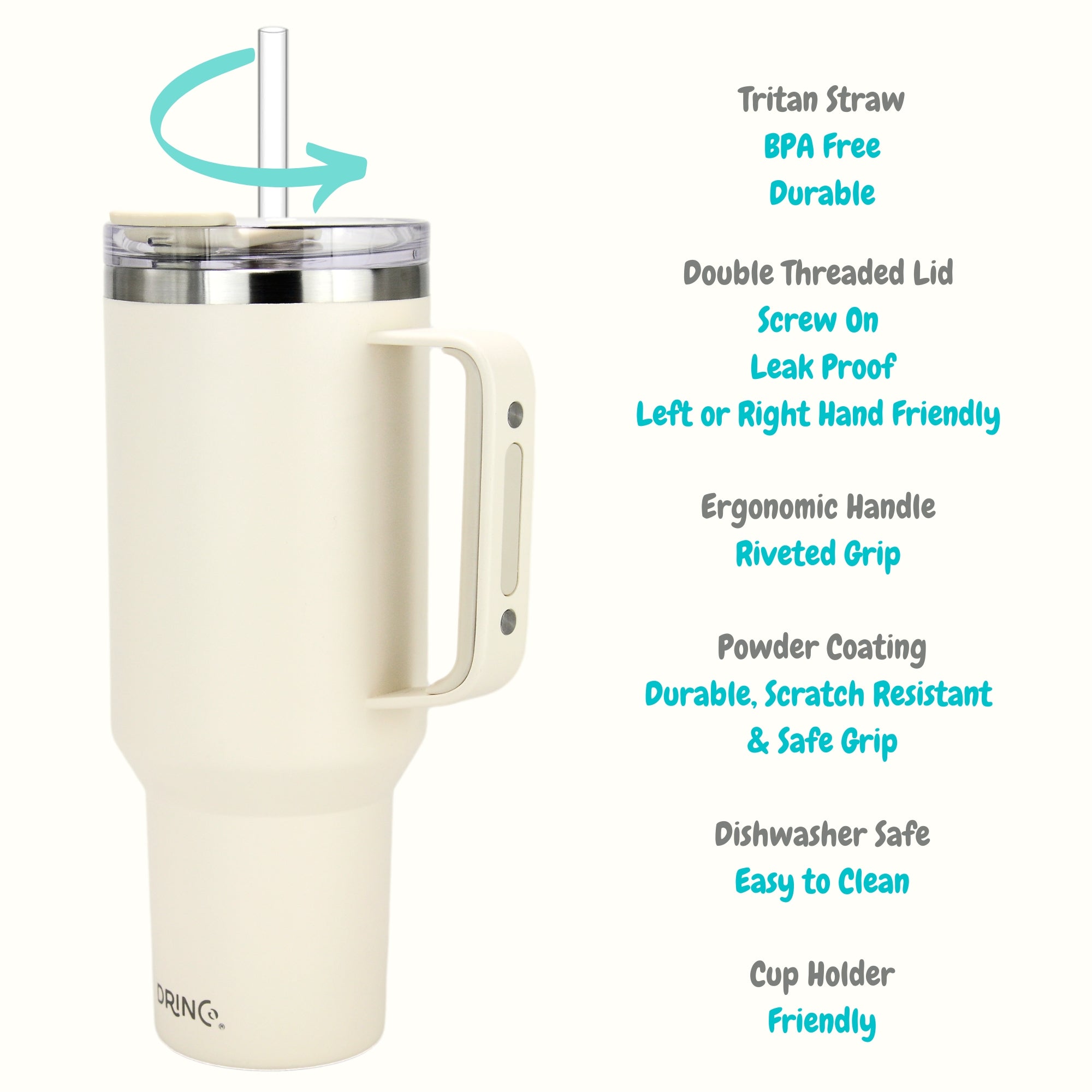 40oz Insulated Tumbler with Handle & Straw - Keeps Drinks Cold 24hrs (Oatmilk)