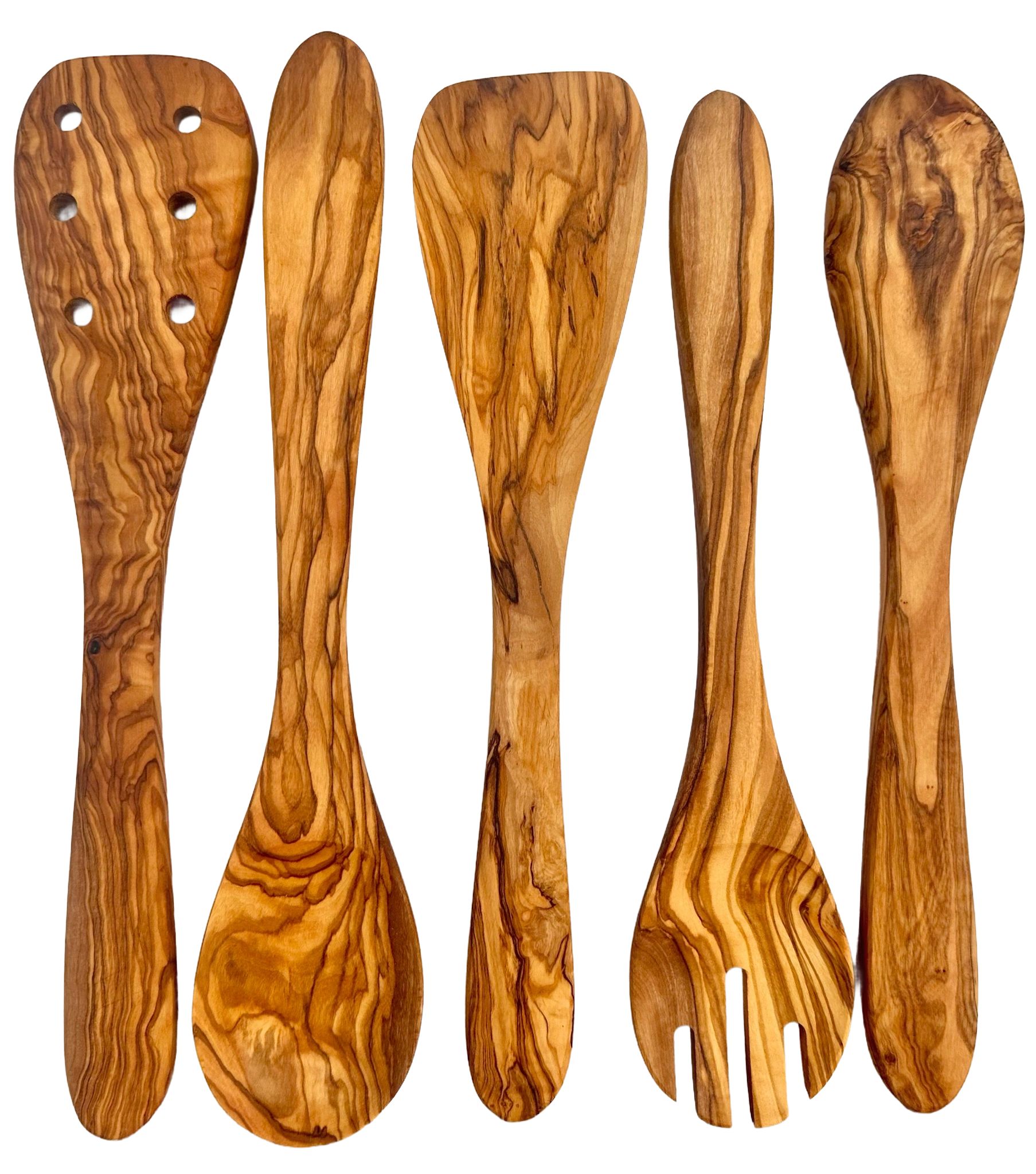 Olive Wood Kitchen Servers Set – 5-Piece Utensil Collection