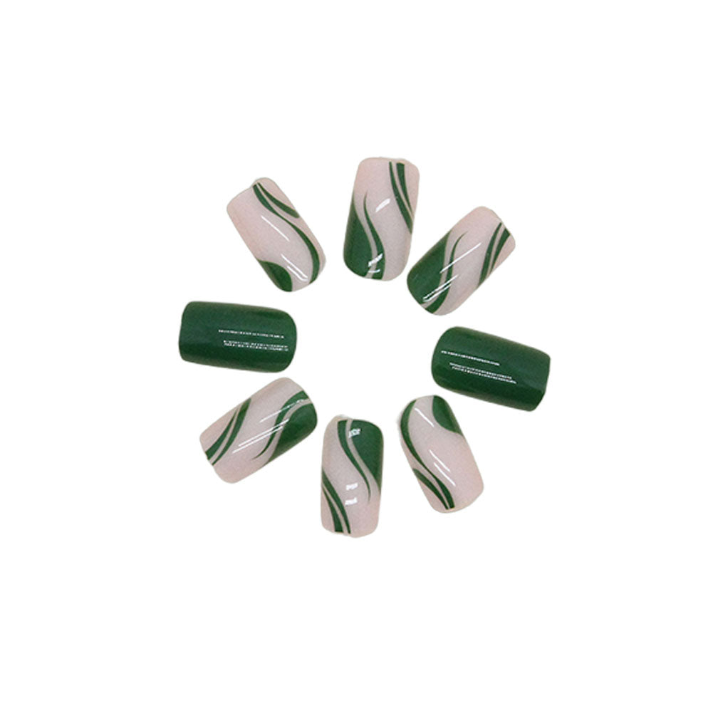 Sage Green White Design Press-On Nails Kit - Reusable with Glue & Gel Stickers