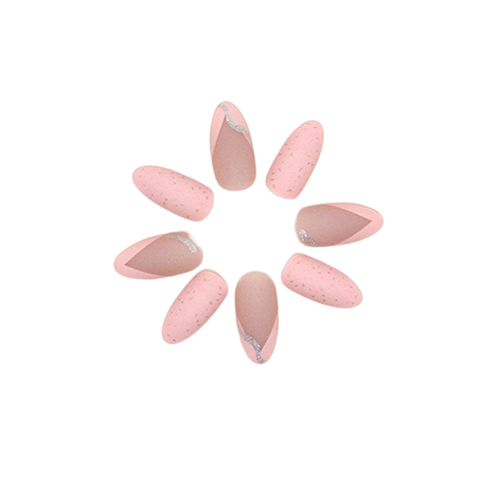 Pink Nude Almond Brown French Tip Press-On Nails Kit - Reusable with Glue & Gel Stickers