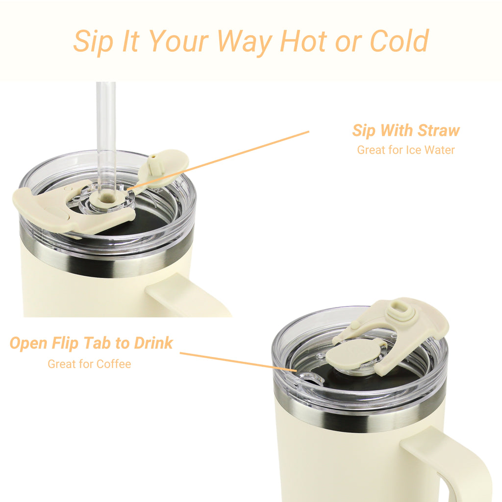 40oz Insulated Tumbler with Handle & Straw - Keeps Drinks Cold 24hrs (Oatmilk)