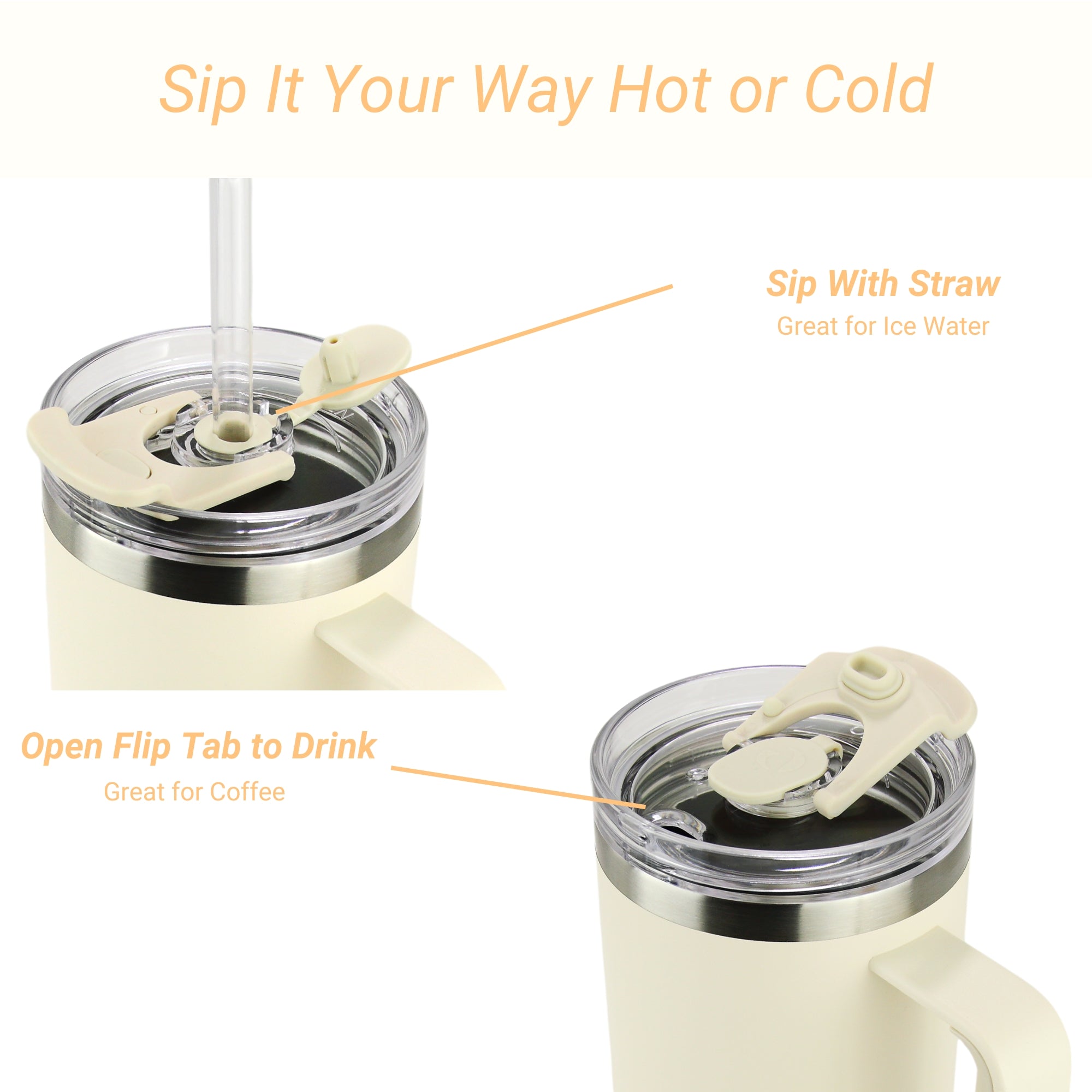 40oz Insulated Tumbler with Handle & Straw - Keeps Drinks Cold 24hrs (Oatmilk)