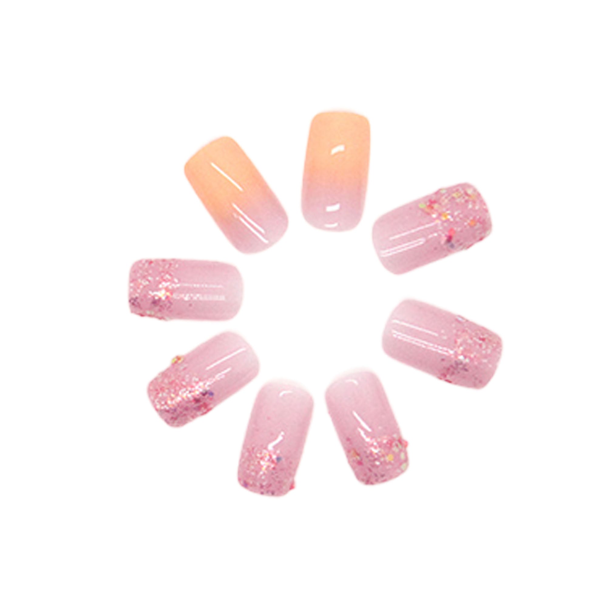 Pink Multicolor Glitter Press-On Nails Kit - Reusable with Glue & Gel Stickers