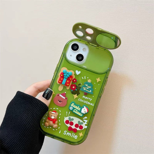 Xmas Santa Claus Cute Elk Hat Pendant Flip Christmas Phone Case For I